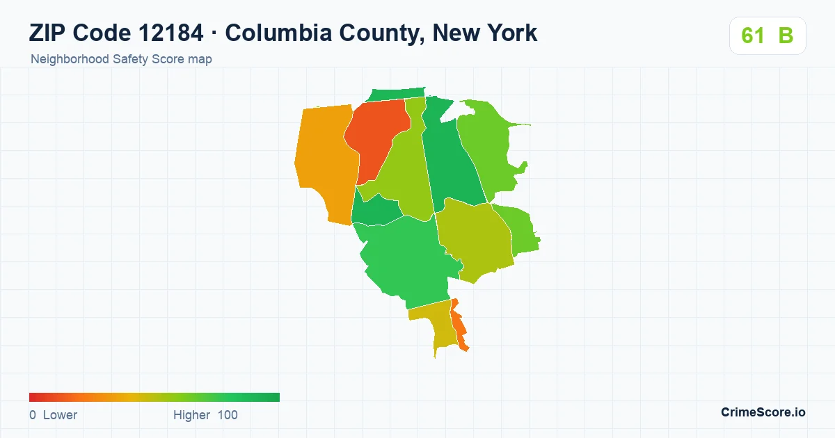 ZIP Code 12184 in Columbia County, New York neighborhood Safety Score map