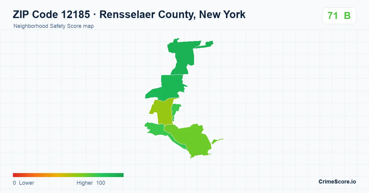 ZIP Code 12185 in Rensselaer County, New York neighborhood Safety Score map