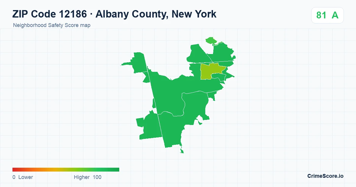 ZIP Code 12186 in Albany County, New York neighborhood Safety Score map