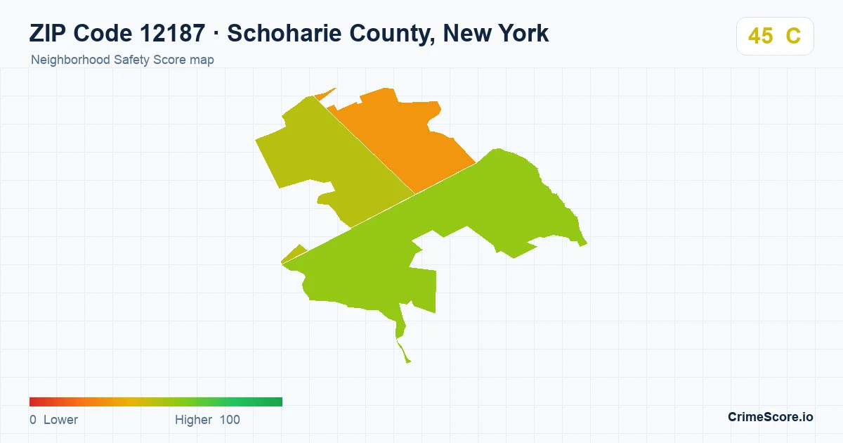 ZIP Code 12187 in Schoharie County, New York neighborhood Safety Score map