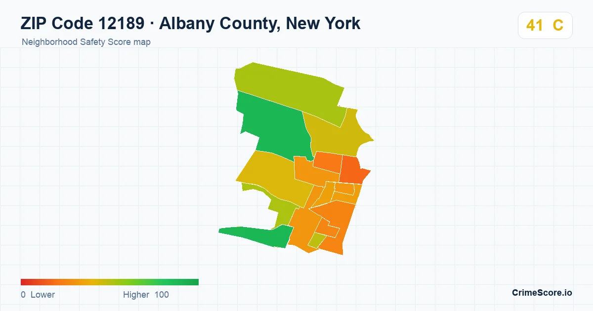 ZIP Code 12189 in Albany County, New York neighborhood Safety Score map