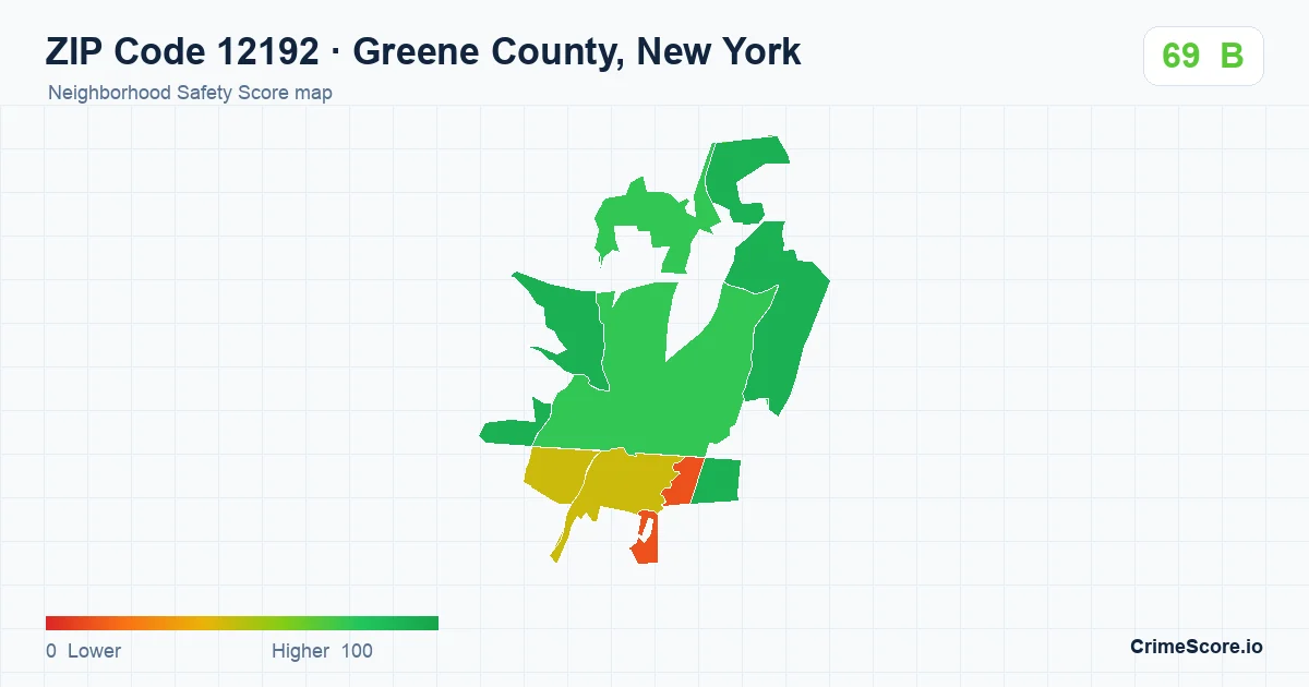 ZIP Code 12192 in Greene County, New York neighborhood Safety Score map