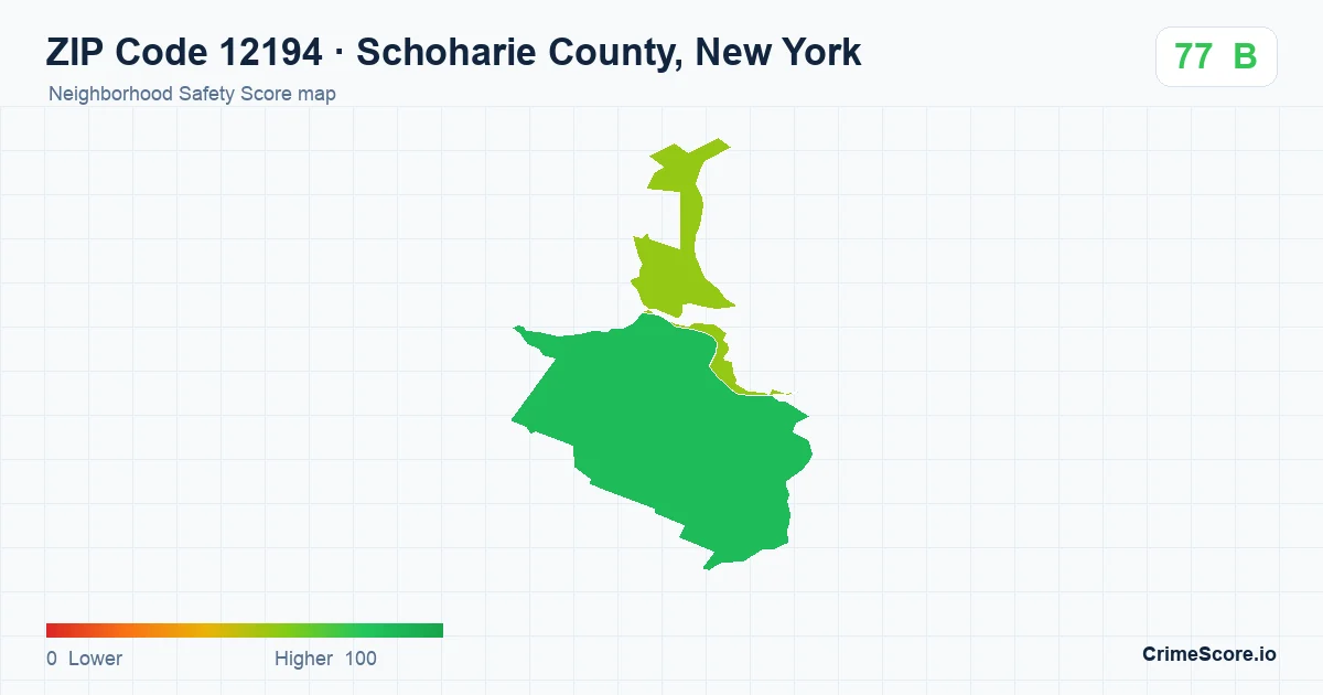 ZIP Code 12194 in Schoharie County, New York neighborhood Safety Score map