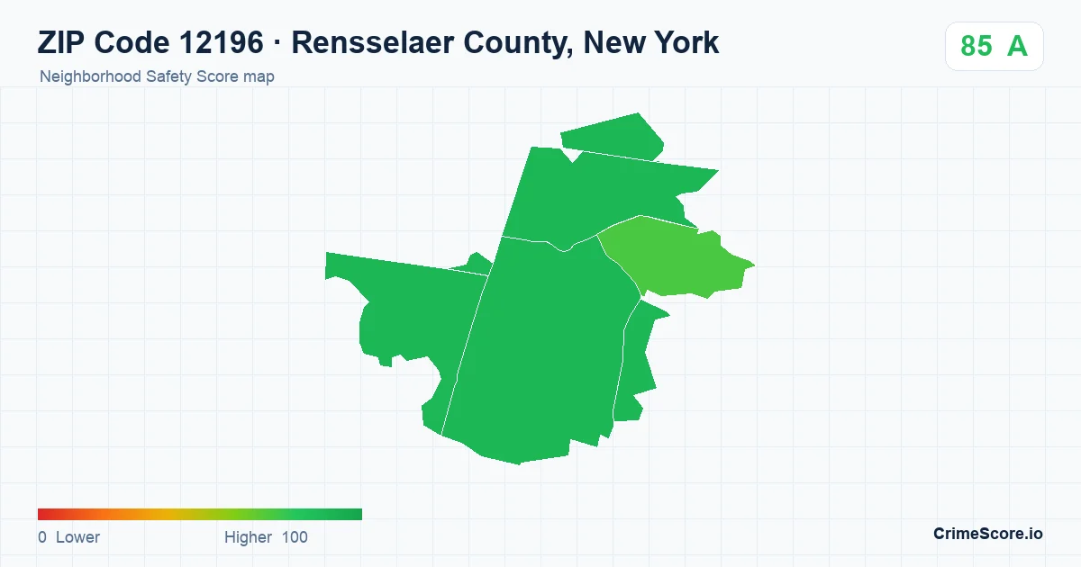 ZIP Code 12196 in Rensselaer County, New York neighborhood Safety Score map