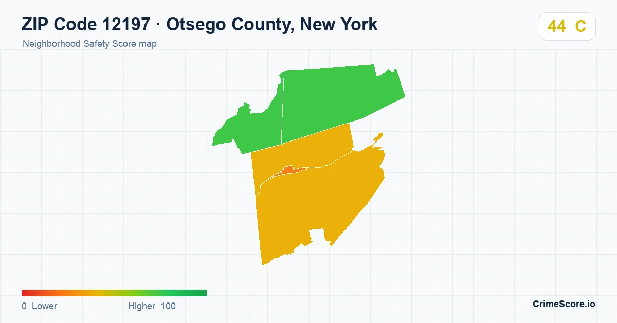 ZIP Code 12197 in Otsego County, New York neighborhood Safety Score map