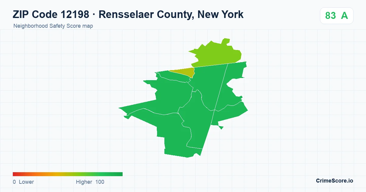 ZIP Code 12198 in Rensselaer County, New York neighborhood Safety Score map