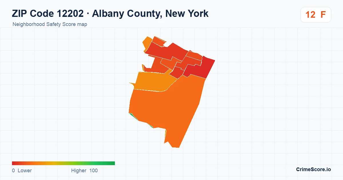 ZIP Code 12202 in Albany County, New York neighborhood Safety Score map