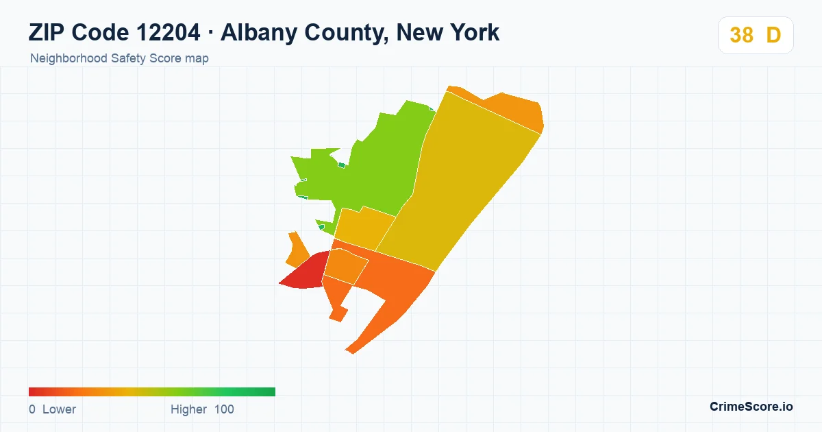 ZIP Code 12204 in Albany County, New York neighborhood Safety Score map