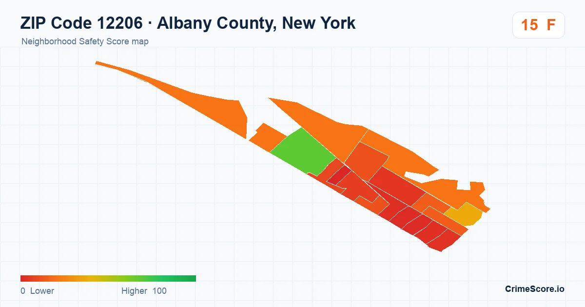 ZIP Code 12206 in Albany County, New York neighborhood Safety Score map