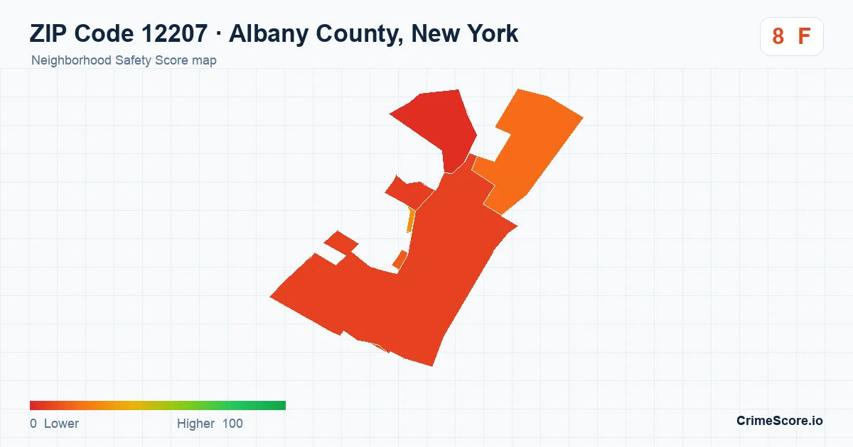 ZIP Code 12207 in Albany County, New York neighborhood Safety Score map