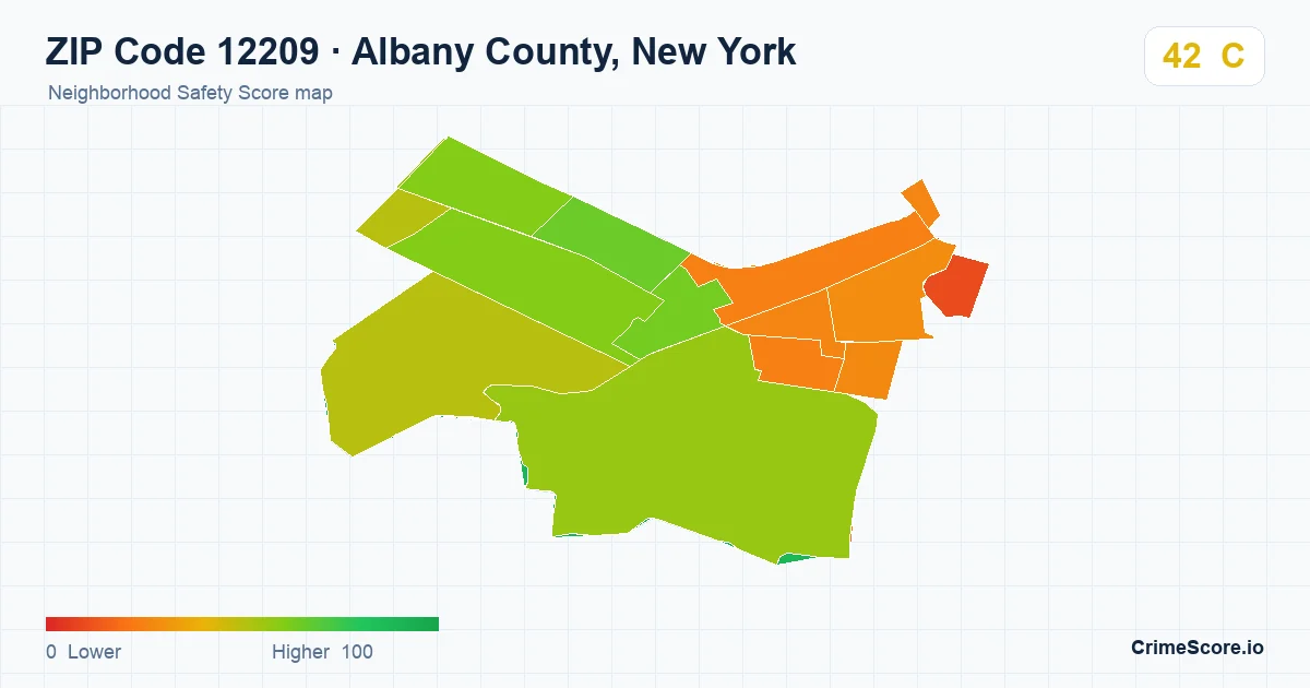 ZIP Code 12209 in Albany County, New York neighborhood Safety Score map