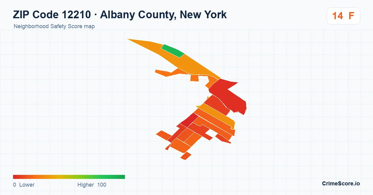 ZIP Code 12210 in Albany County, New York neighborhood Safety Score map