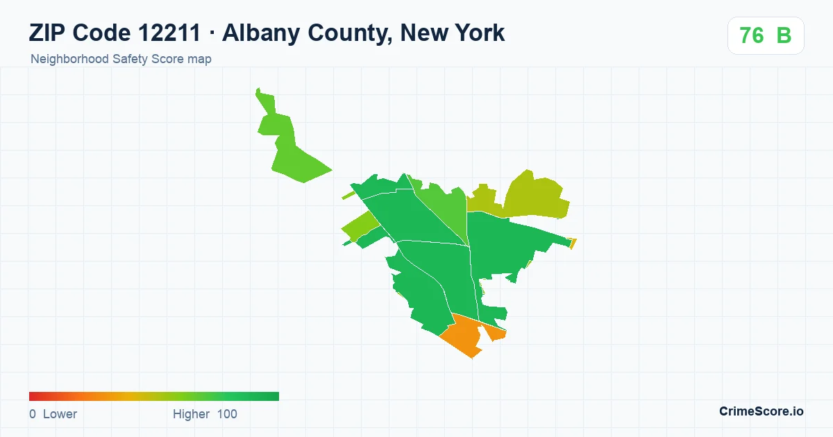 ZIP Code 12211 in Albany County, New York neighborhood Safety Score map