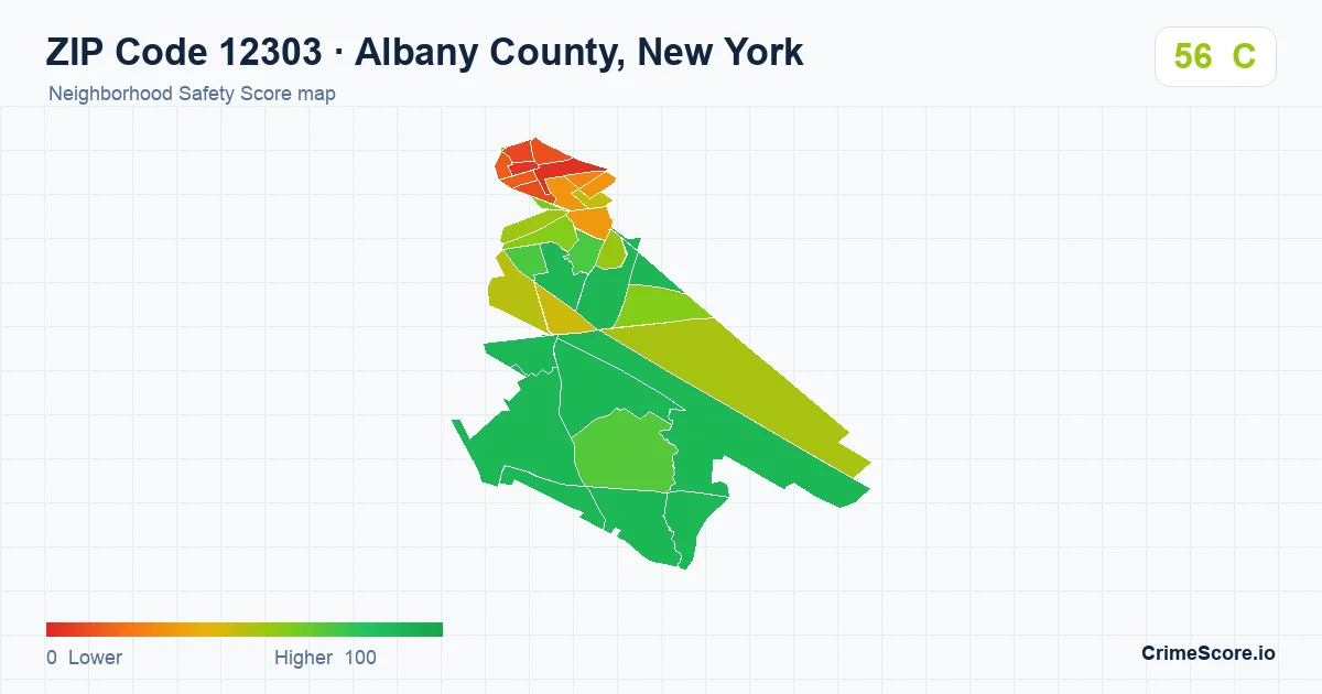 ZIP Code 12303 in Albany County, New York neighborhood Safety Score map