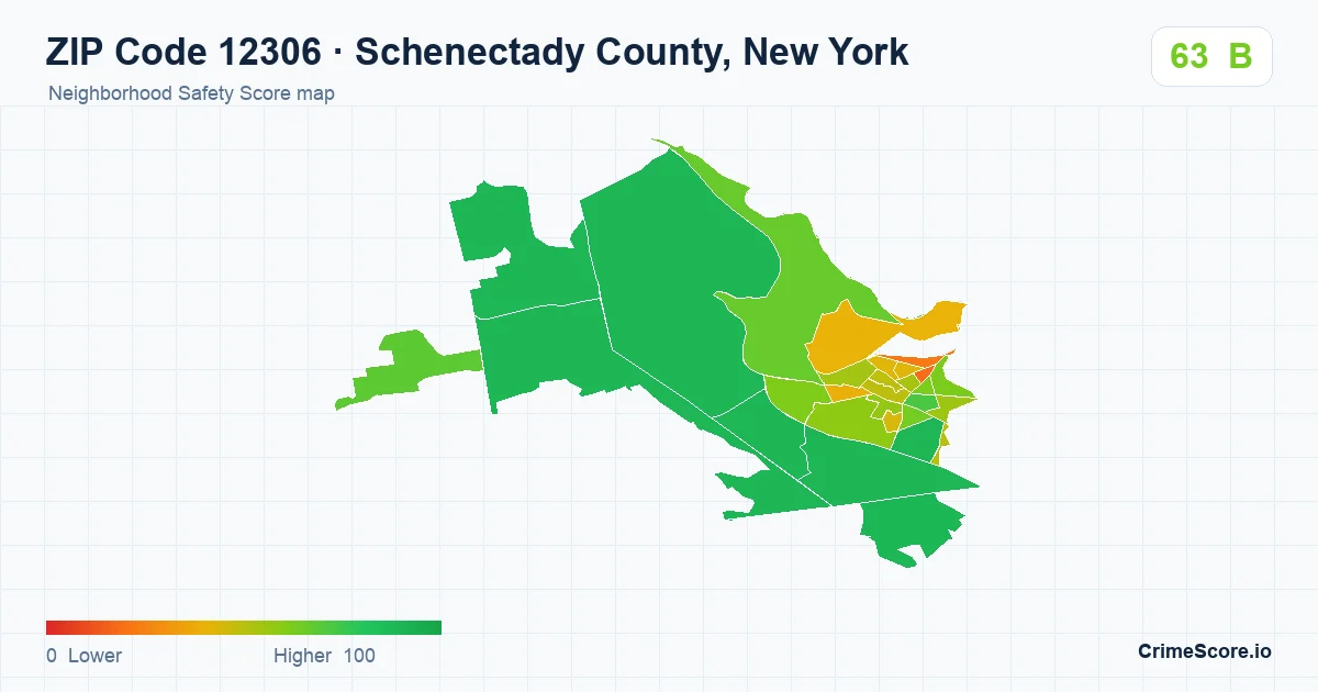 ZIP Code 12306 in Schenectady County, New York neighborhood Safety Score map