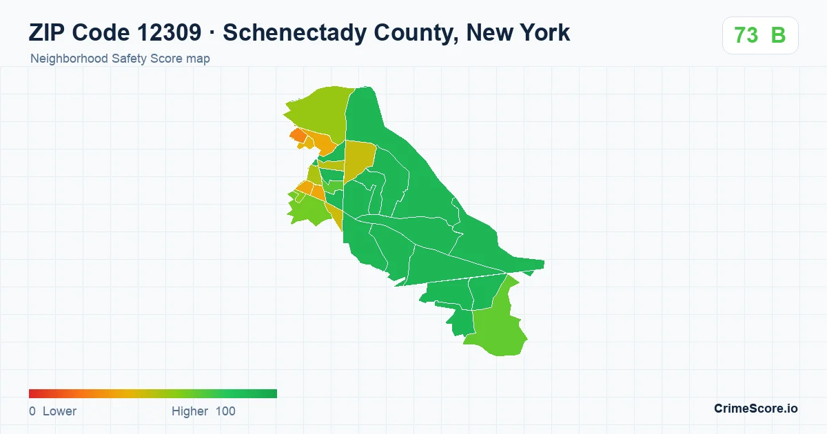 ZIP Code 12309 in Schenectady County, New York neighborhood Safety Score map