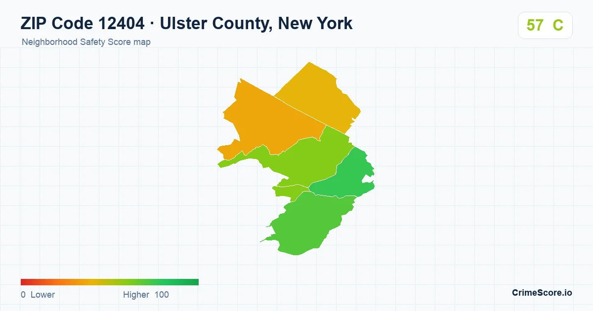 ZIP Code 12404 in Ulster County, New York neighborhood Safety Score map