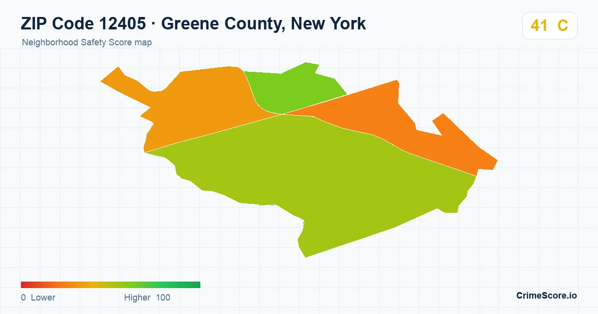 ZIP Code 12405 in Greene County, New York neighborhood Safety Score map