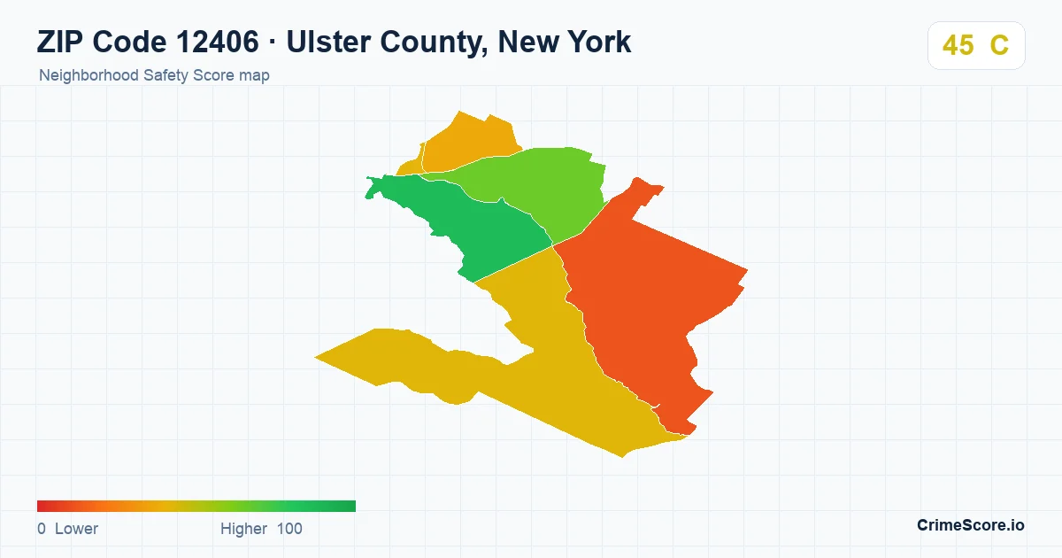 ZIP Code 12406 in Ulster County, New York neighborhood Safety Score map