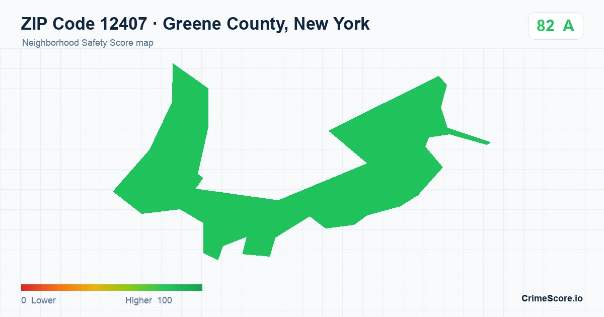 ZIP Code 12407 in Greene County, New York neighborhood Safety Score map