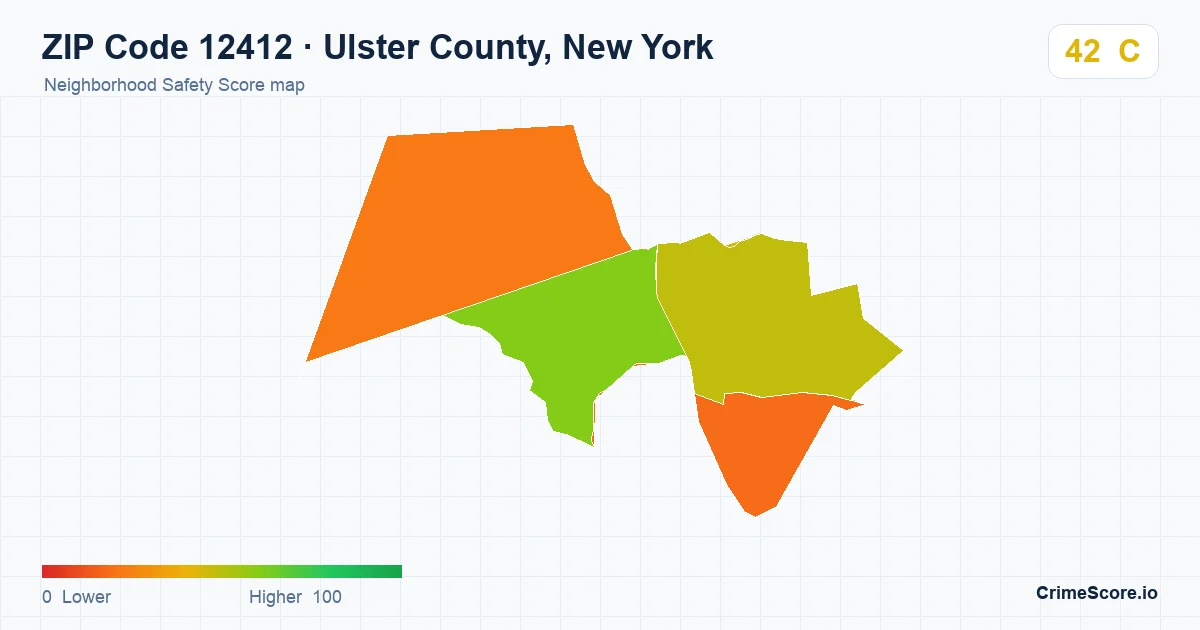 ZIP Code 12412 in Ulster County, New York neighborhood Safety Score map