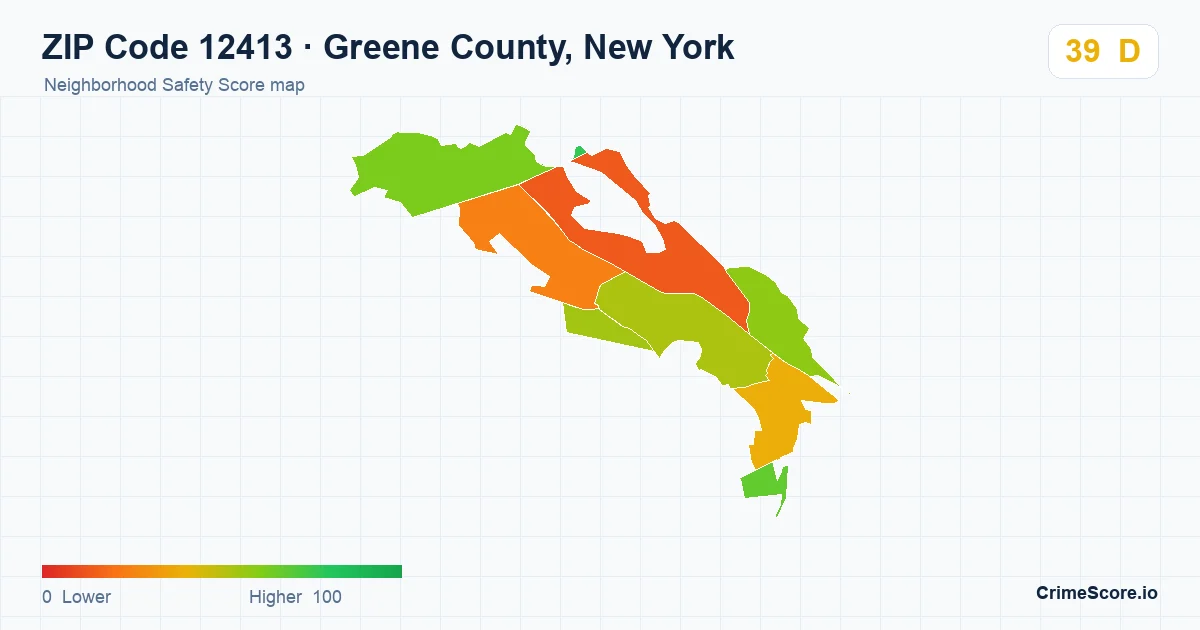 ZIP Code 12413 in Greene County, New York neighborhood Safety Score map