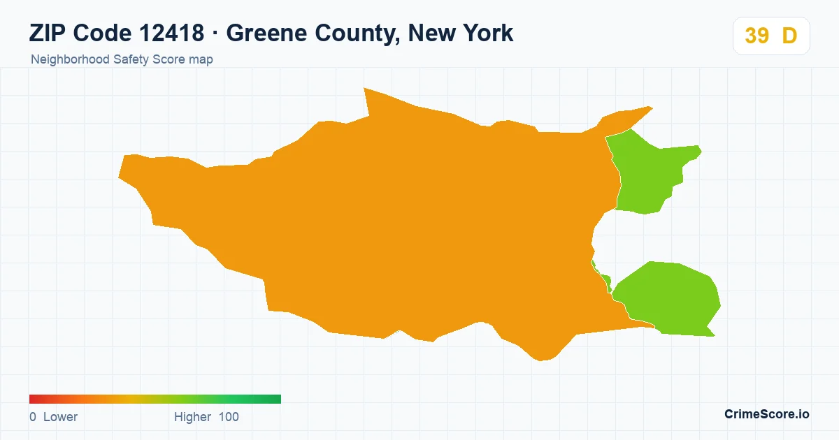 ZIP Code 12418 in Greene County, New York neighborhood Safety Score map