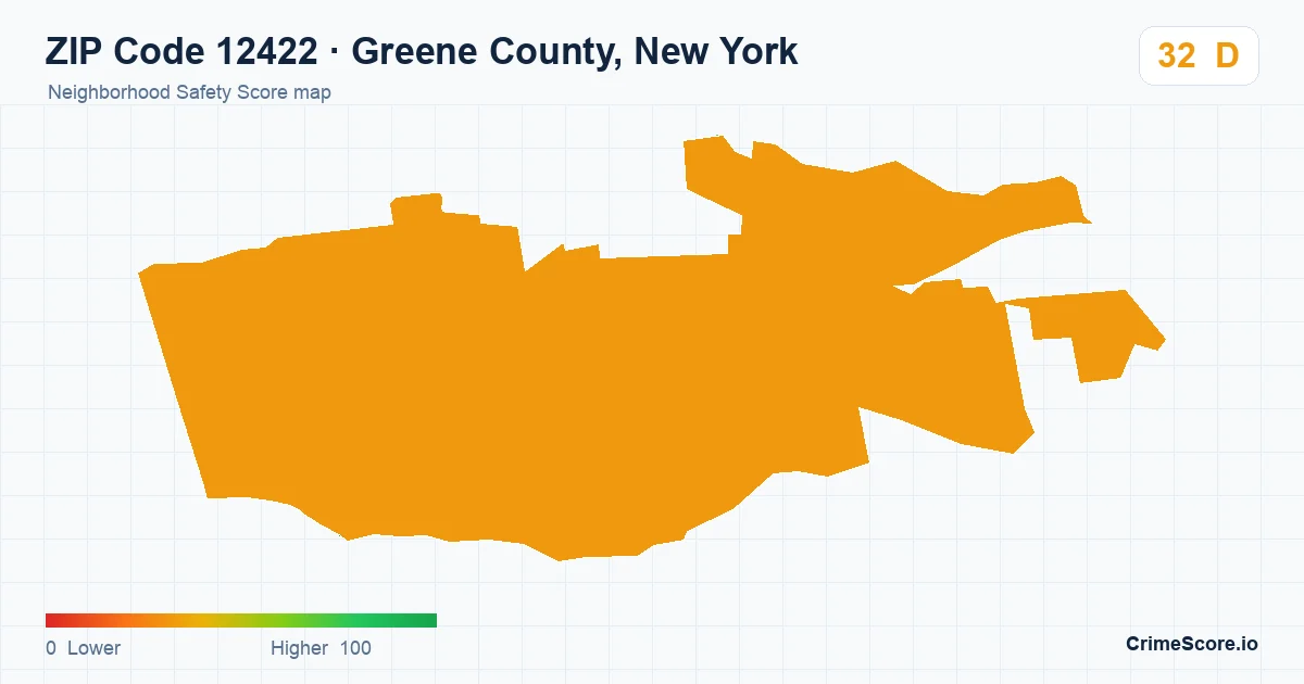 ZIP Code 12422 in Greene County, New York neighborhood Safety Score map