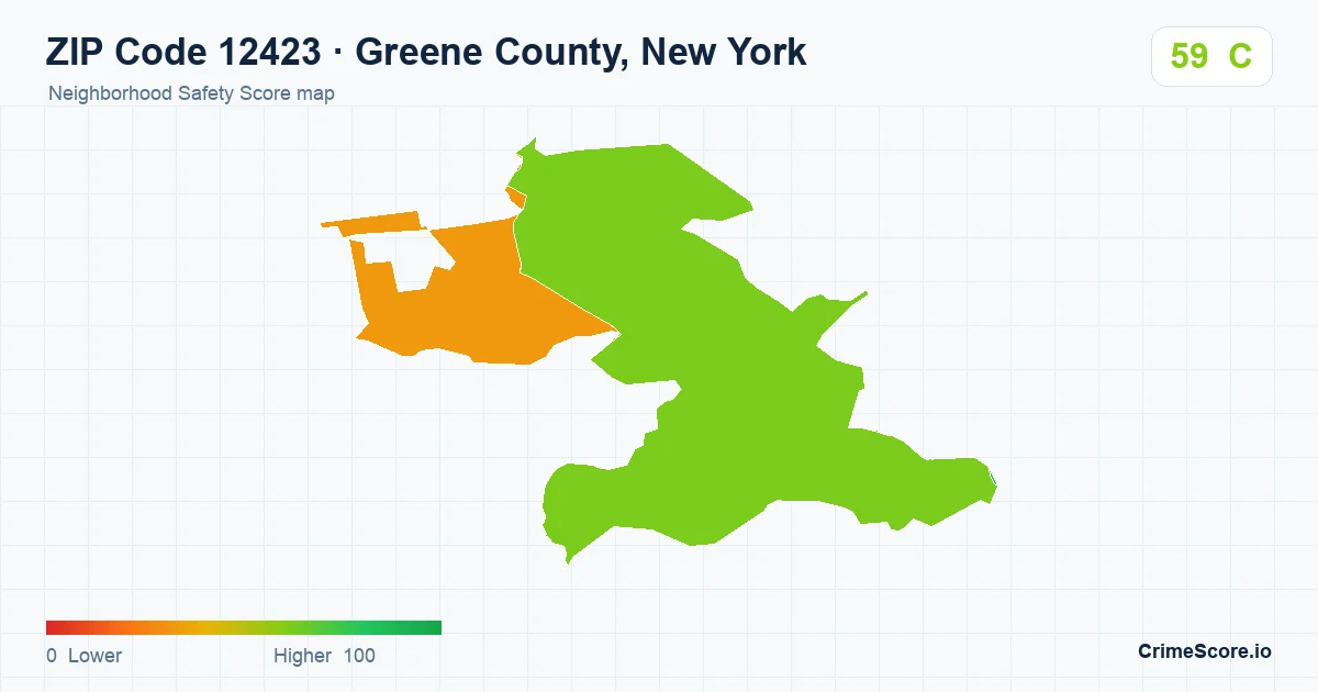 ZIP Code 12423 in Greene County, New York neighborhood Safety Score map