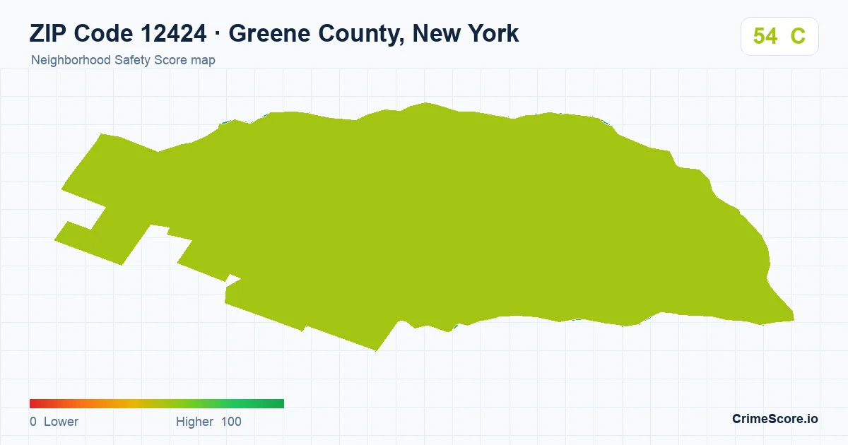ZIP Code 12424 in Greene County, New York neighborhood Safety Score map