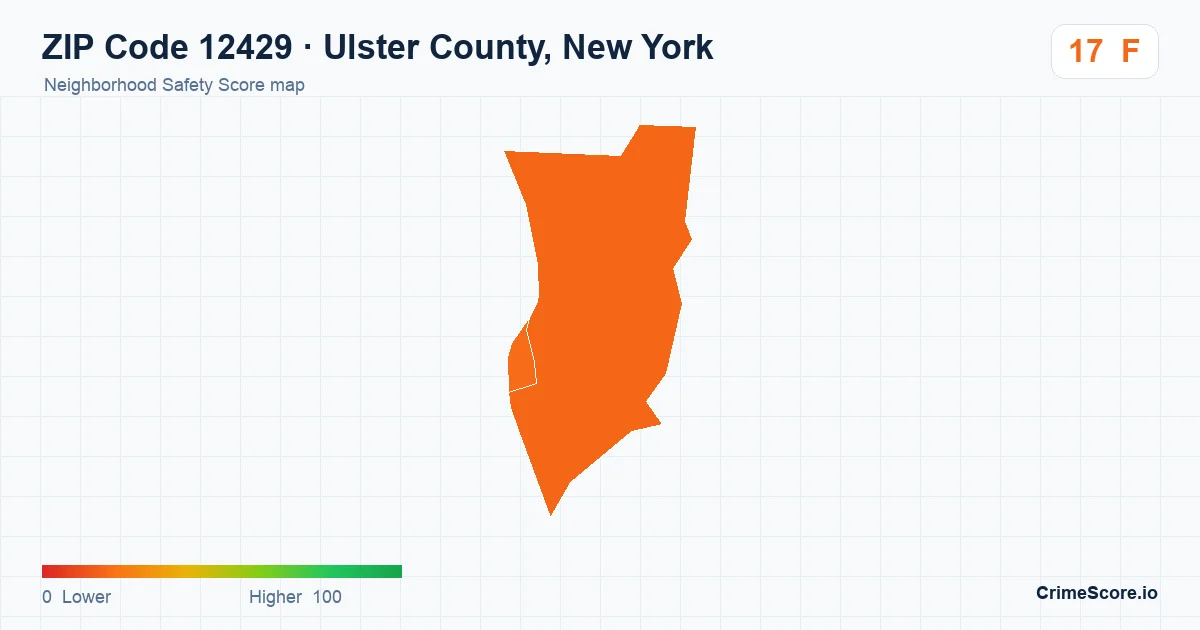 ZIP Code 12429 in Ulster County, New York neighborhood Safety Score map