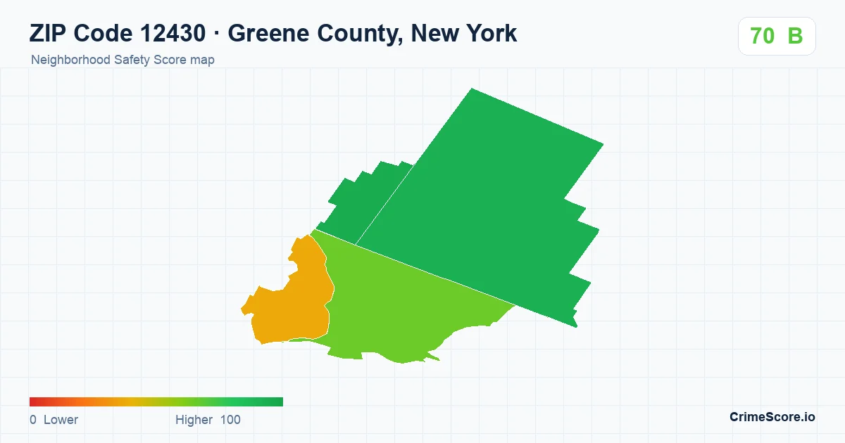 ZIP Code 12430 in Greene County, New York neighborhood Safety Score map