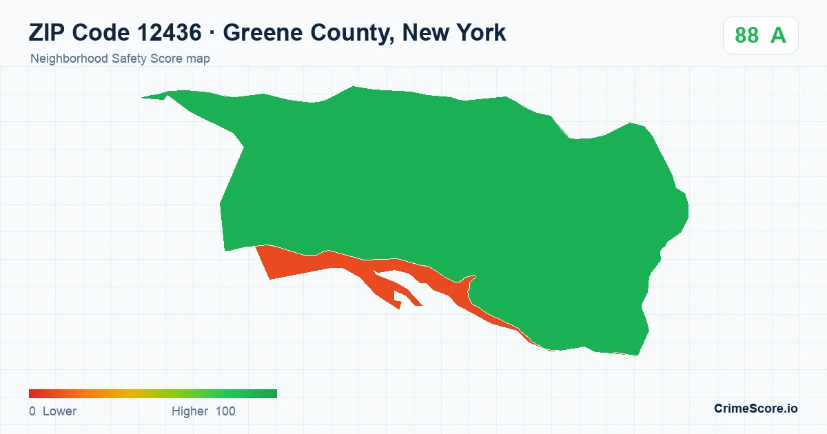 ZIP Code 12436 in Greene County, New York neighborhood Safety Score map