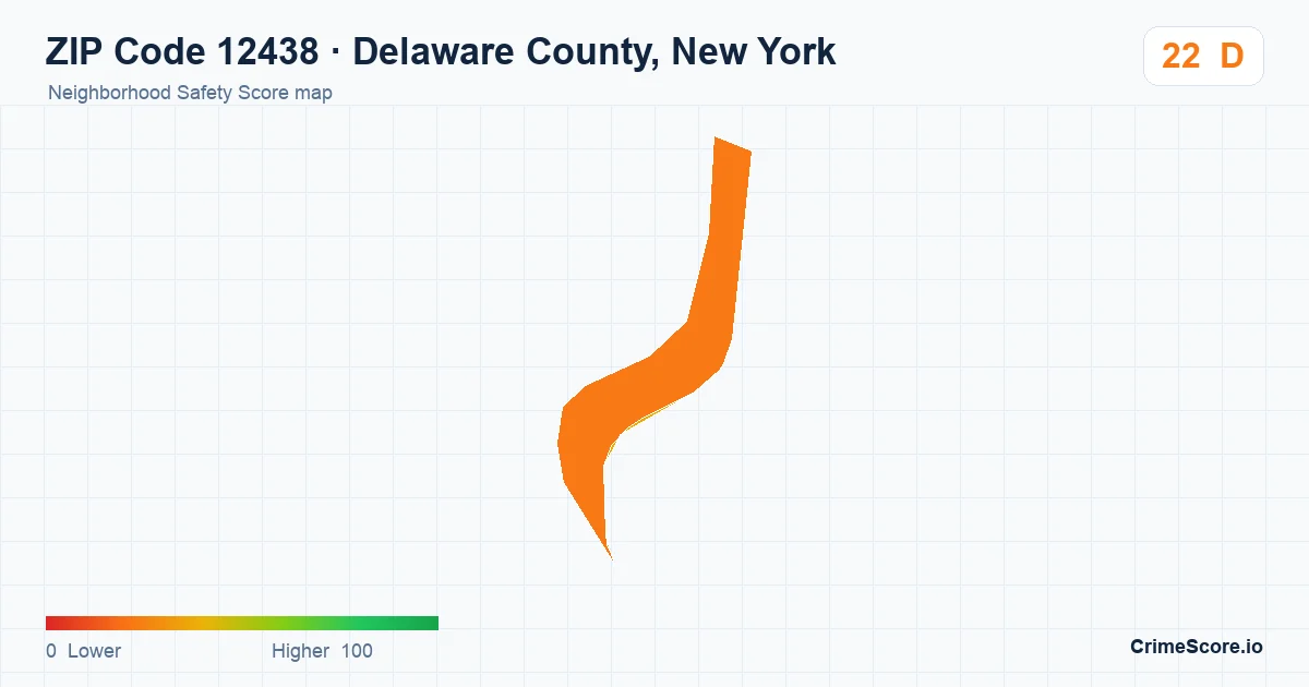 ZIP Code 12438 in Delaware County, New York neighborhood Safety Score map