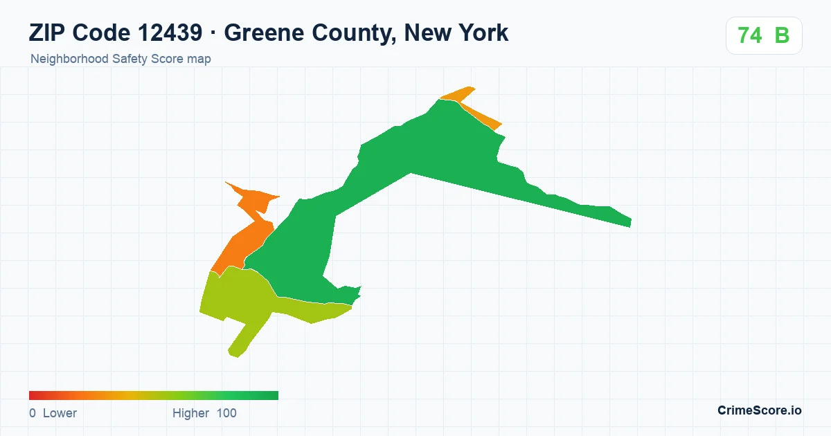 ZIP Code 12439 in Greene County, New York neighborhood Safety Score map