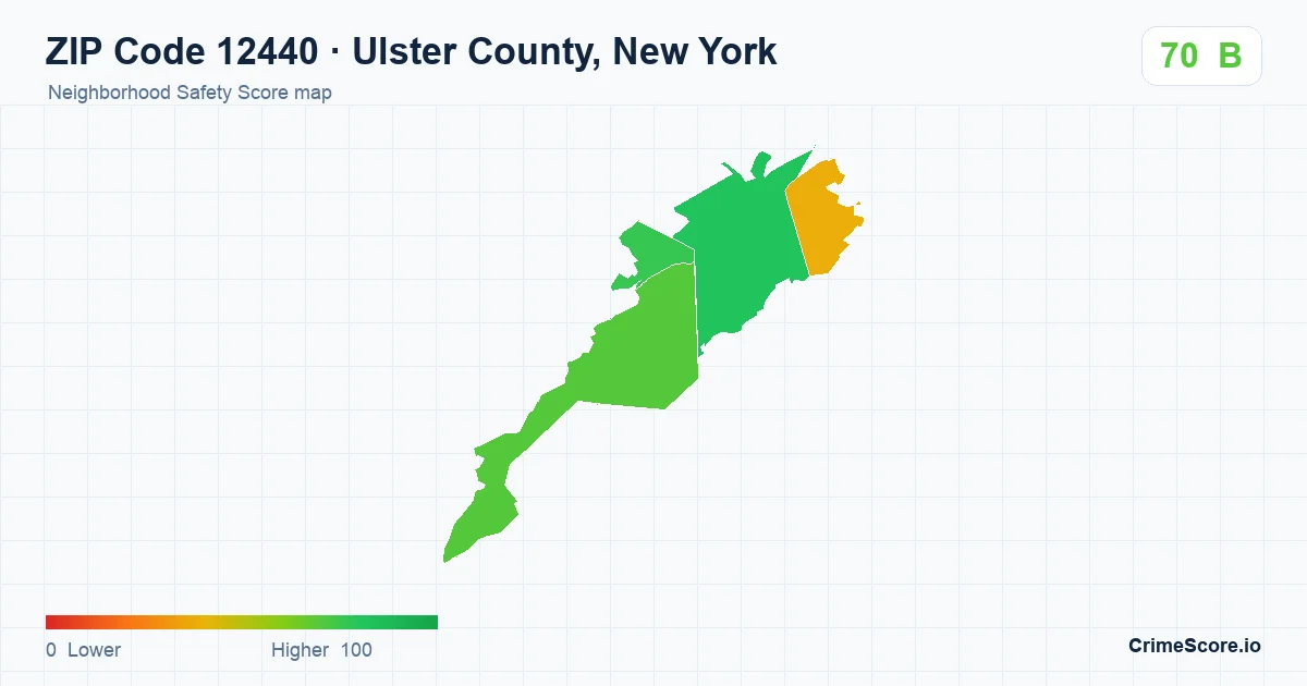 ZIP Code 12440 in Ulster County, New York neighborhood Safety Score map