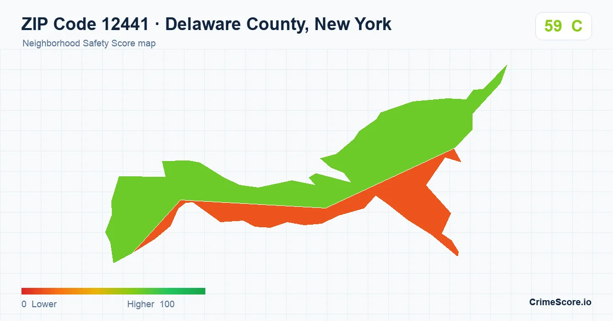ZIP Code 12441 in Delaware County, New York neighborhood Safety Score map