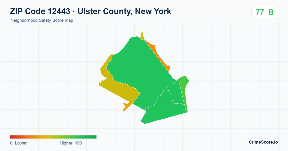 ZIP Code 12443 in Ulster County, New York neighborhood Safety Score map