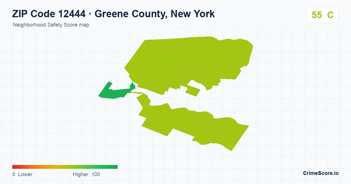 ZIP Code 12444 in Greene County, New York neighborhood Safety Score map