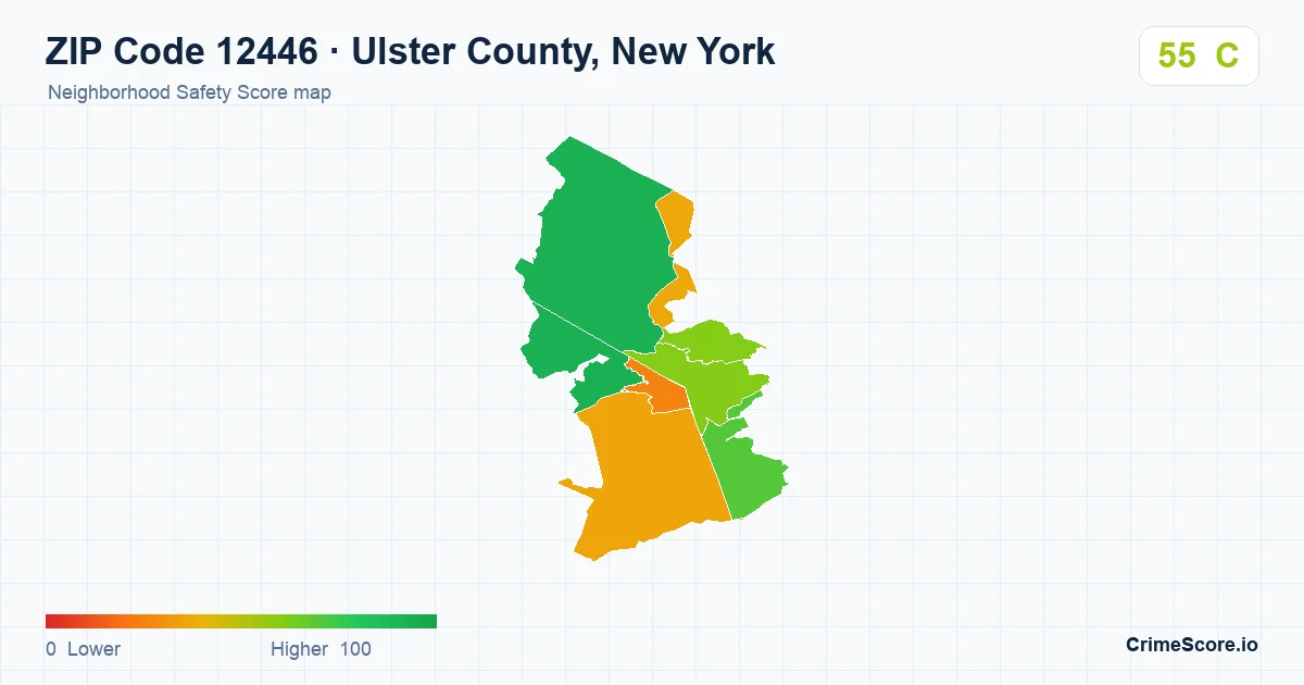 ZIP Code 12446 in Ulster County, New York neighborhood Safety Score map