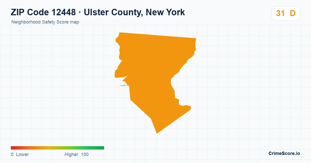 ZIP Code 12448 in Ulster County, New York neighborhood Safety Score map