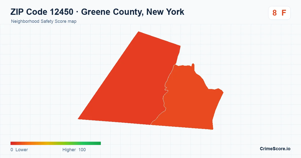 ZIP Code 12450 in Greene County, New York neighborhood Safety Score map
