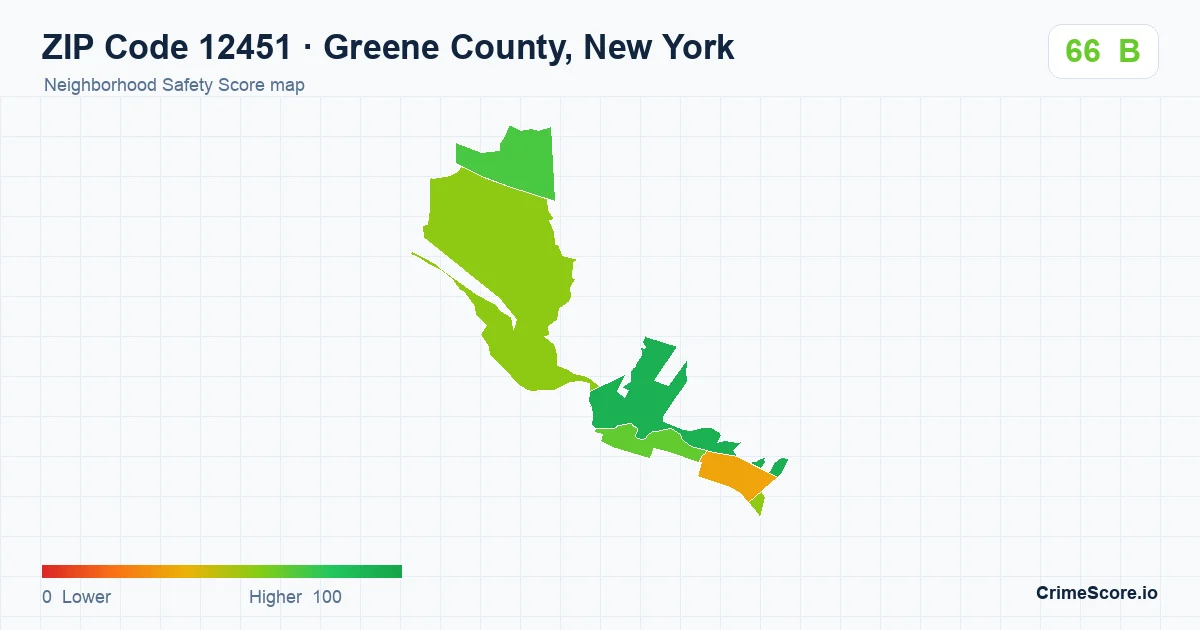 ZIP Code 12451 in Greene County, New York neighborhood Safety Score map
