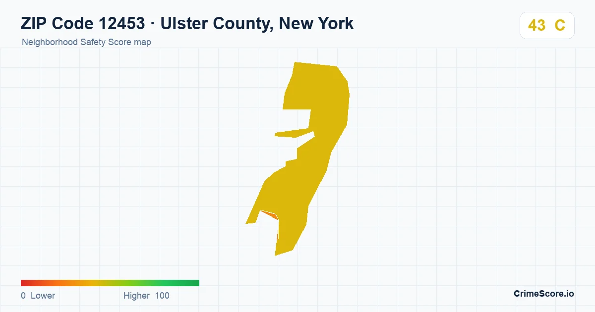 ZIP Code 12453 in Ulster County, New York neighborhood Safety Score map