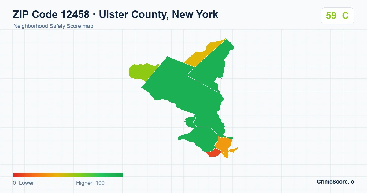 ZIP Code 12458 in Ulster County, New York neighborhood Safety Score map
