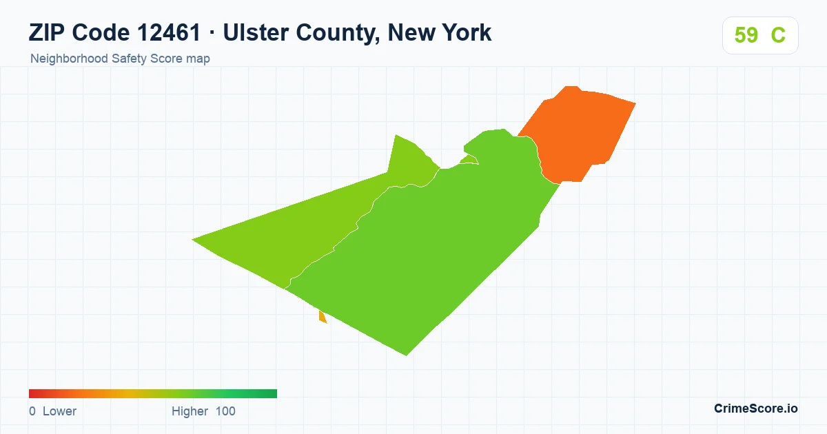 ZIP Code 12461 in Ulster County, New York neighborhood Safety Score map