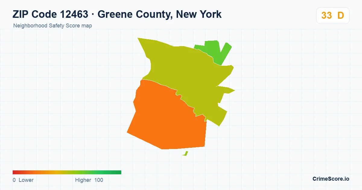ZIP Code 12463 in Greene County, New York neighborhood Safety Score map