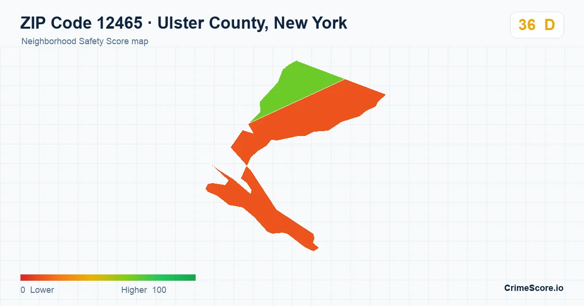 ZIP Code 12465 in Ulster County, New York neighborhood Safety Score map