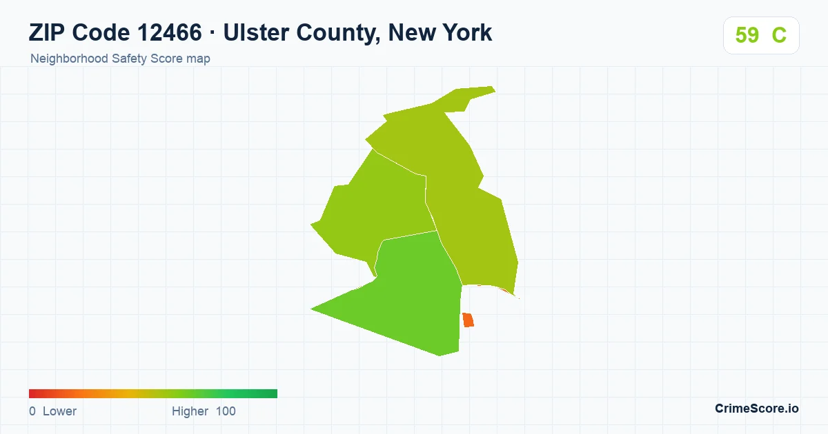 ZIP Code 12466 in Ulster County, New York neighborhood Safety Score map