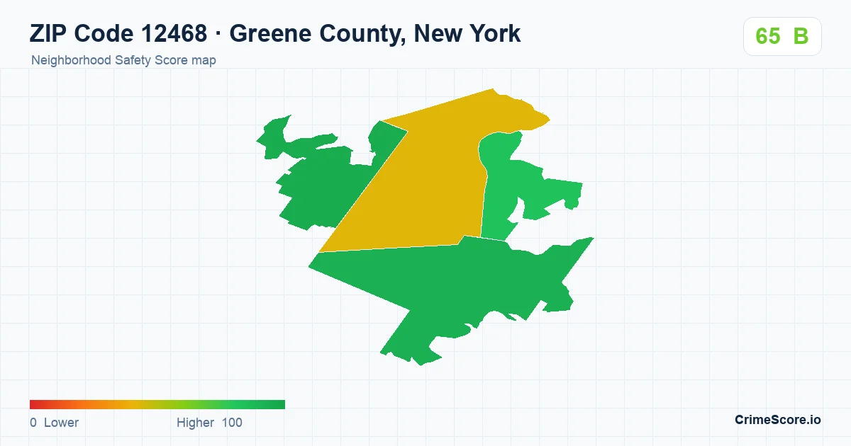 ZIP Code 12468 in Greene County, New York neighborhood Safety Score map